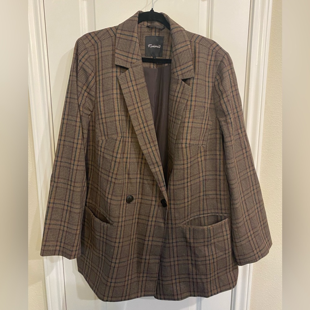 Madewell Plaid Double-Breasted Women Plus Size Jacket Blazer
